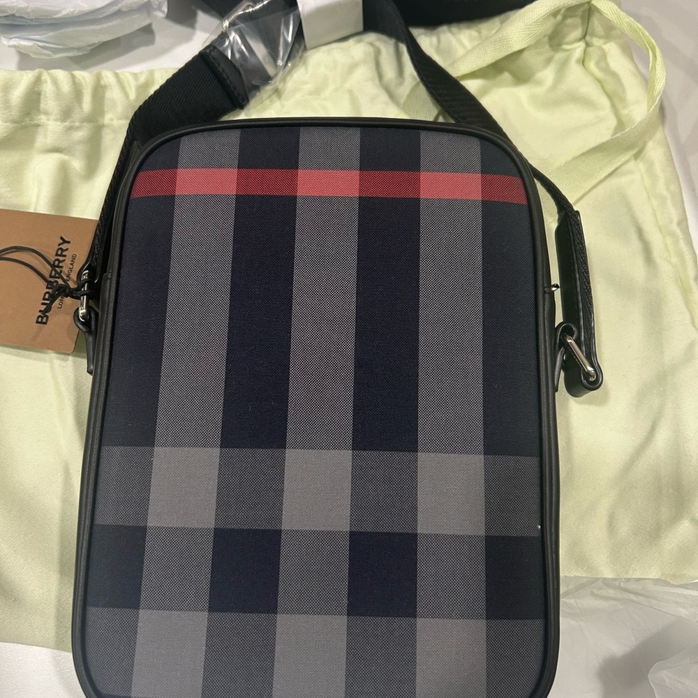 Burberry Black and Gray Plaid Messenger Bag - Picture 5 of 8